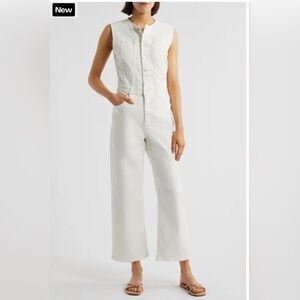 PAIGE • Cirie Ankle Tonal Ecru Cream Straight Leg Jumpsuit 27 NEW